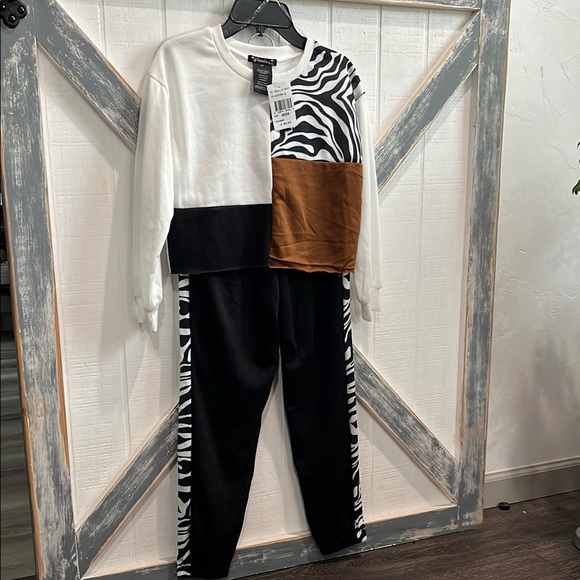 Dillards Xtraordinary brand Colorblock Zebra Print lightweight Shirt & Pants Set - Picture 1 of 5